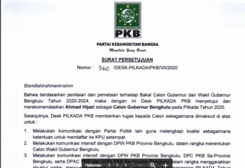 Surat Persetujuan DPP PKB